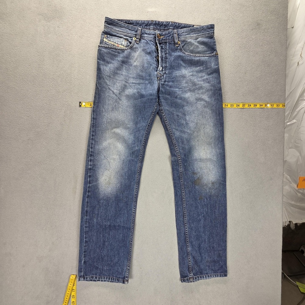 Diesel Jeans Mens 32x32 Blue Waykee Regular Straight Button Fly Distressed 0842C